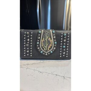 Montana West Black Cactus Wallet Turquoise Accents